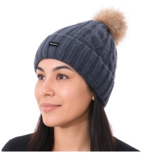 (Navy) Bobble Hat Knitted Pom Pom 2 in 1 Beanie Warm Gift