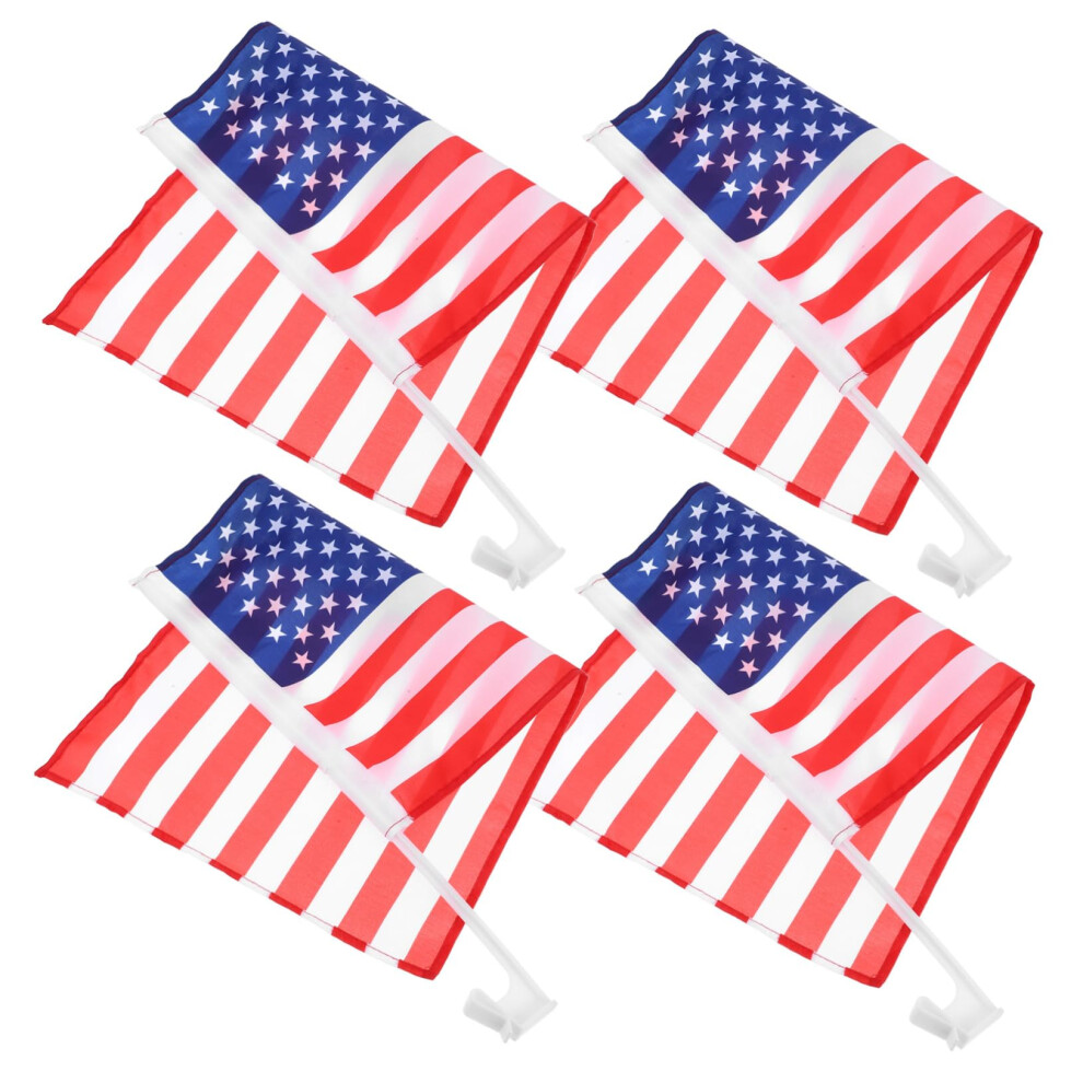 American Car Window Flags 4Pcs Weatherproof Clipon Usa Parade Decorations For Vehicles 9382693202406