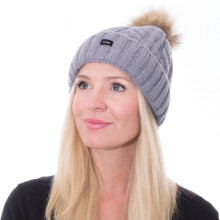 (Grey) Bobble Hat Knitted Pom Pom 2 in 1 Beanie Warm Gift