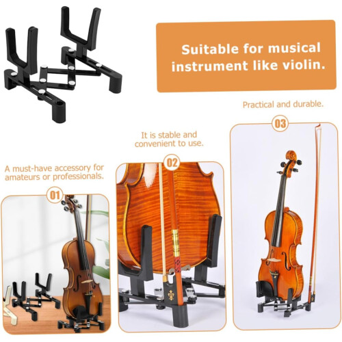 Violin Stand Foldable Adjustable Floor Rack for Home Classroom Easy Carry Black 2