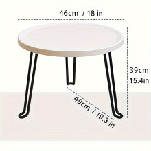 (White) Small Folding Round Table - Space-Saving Modern Minimalist Design with Tray Panel & 3-Leg Stable Base, Lightweight