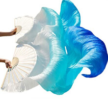 Ethnic dance fan Silk Hand Fan For Belly Dance, Long Silk Fans Silk150x90cm, Handmade Dyed Veil, Pure Silk, Color 7