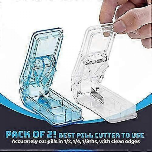 2-Pack Pill Cutter with V-Shape Blade for Cutting & Crushing Pills - Transparent Storage Case 1