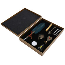 Vintage Kalligrafie-Set: Federkiel, Glasfederkiel mit verstellbaren Spitzen und Wachssiegelstempel-Set, hochwertiger Messingkopf, ideales Geschenkset.