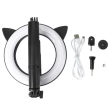 Asta telescopica con treppiede, luci ad anello rimovibili e supporto girevole a 360, bastone per selfie ricaricabile con controllo gestuale per