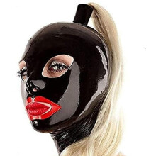 Latex Hood Mask with Blond Wig Rubber Fetish Handmade Back Zipper for Cosplay BDSM Clubwear XXL