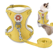 Cat Kitten Walking Vest Harness Breathable Polyester Adjustable Straps Easy Buckle Yellow Small Multi Purpose