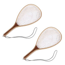 2X Fly Fishing Landing Net Trout Fishing Net, Soft Rubber Catch and Release Fish Net with Wooden Handle Frame