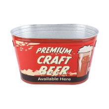 Beverage Tub Metal Bucket With Wooden Handle Cold Beer Bucket Galvanized Bucket Insulated Drink Bucket Oval Shape Champagne Color Rust Prevention Side