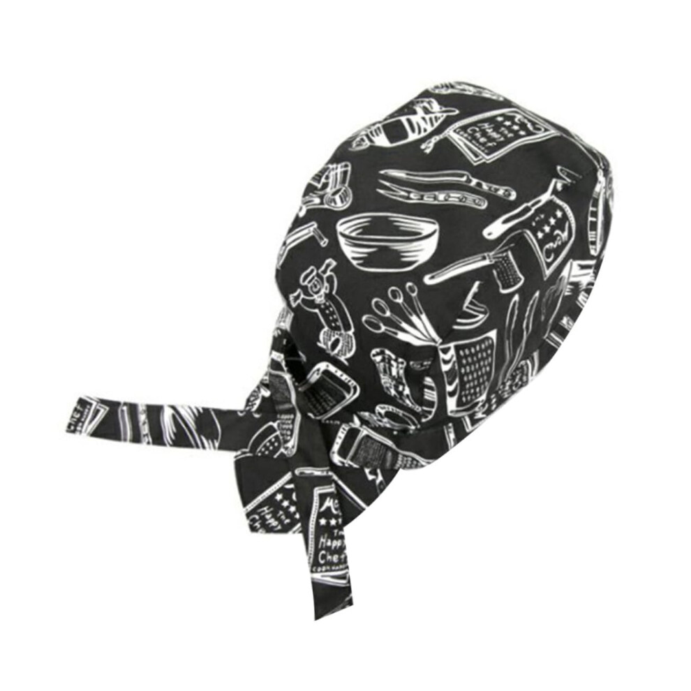 Chef Hat With Creative Tableware Pattern For Restaurant, Unisex Kitchen Headwear, Comfortable Working Cap 9347817596380