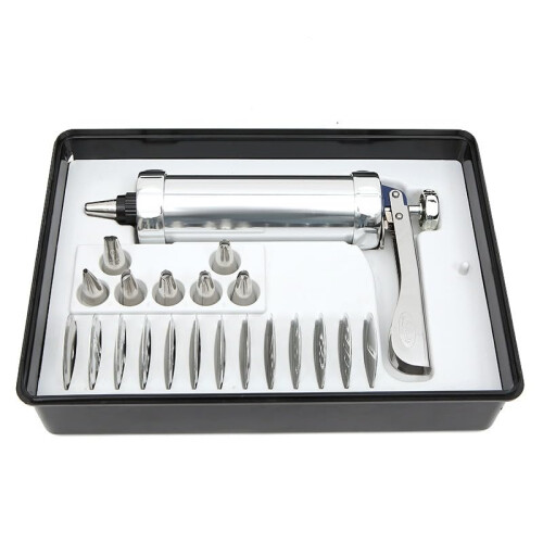Cookie Press Biscuit Maker Kit with 20 Discs, Stainless Steel, Adjustable Sizes for Baking and Icing