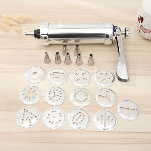 Cookie Press Biscuit Maker Kit with 20 Discs, Stainless Steel, Adjustable Sizes for Baking and Icing 1