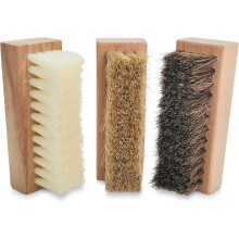 Petit Ensemble de 3 Brosses de Nettoyage pour Chaussures avec Poils en Nylon, Sanglier et Crin de Cheval, pour Cuir, Daim, Toile, Textile et Sacs