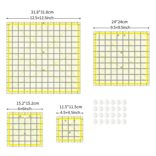 4Pcs Multipurpose Acrylic Sewing Ruler Set Quilting-Pink 2