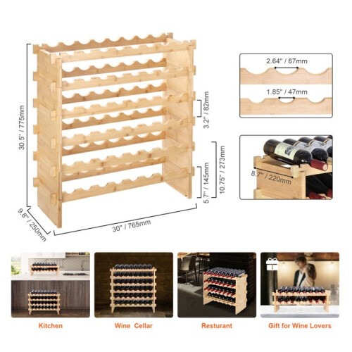 Casillero de Vino - DUOKU - Modular Apilable - 48 Botellas - Madera de Bambú - 6 Niveles 1