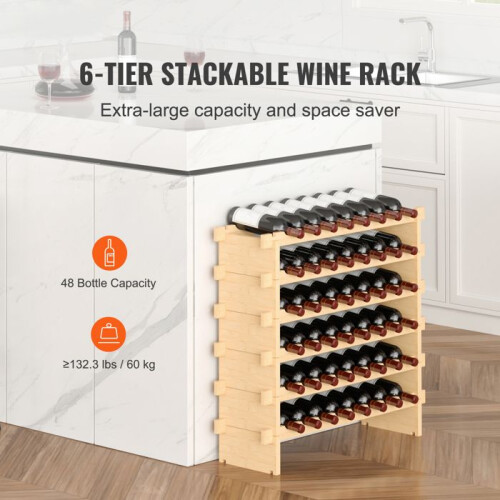 Casillero de Vino - DUOKU - Modular Apilable - 48 Botellas - Madera de Bambú - 6 Niveles 2