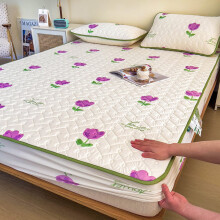 Summer Cool Latex Quilted Bed Sheet, Kids Cartoon Print Deep Pocket Mattress Cover, Purple 150*200cm (3pcs)