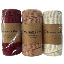 Corde de coton 3mm 109Yards, fil de Crochet-Rouge rose blanc