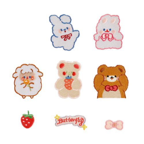 8 pièces patchs appliqués patchs de broderie ours fer sur-Rose