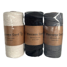 3 Rolls Cotton Yarn 3mmx100m Cotton Cord-Black gray beige whi