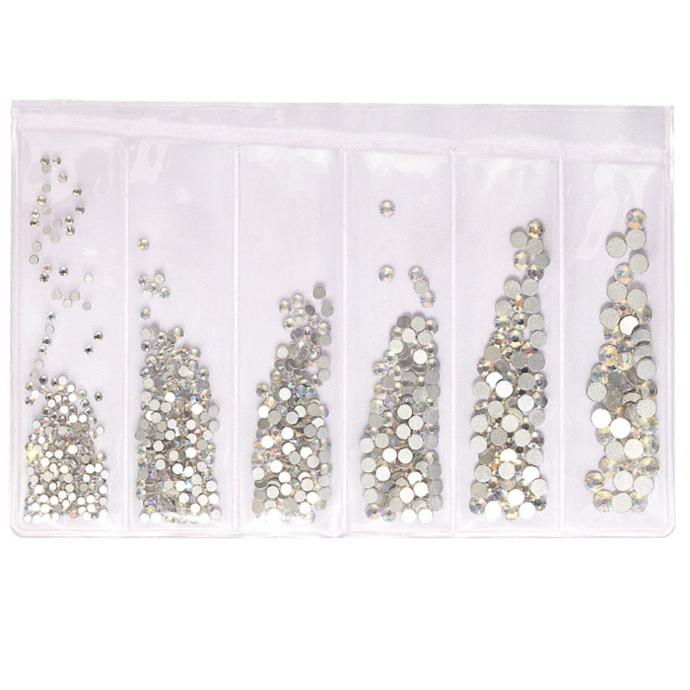 Glamorous Glass Gems, 1440Pcs Shiny Iridescent Color Crystals for Artistic Expression, Mix Size Round Flatback Rhinestones for Your Personalized