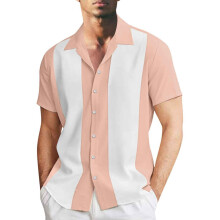 Linen Shirt Men's Short Sleeve With Button Placket Khaki Regular Fit Size M