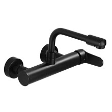 Kitchen Tap Wall Mount Brass Swivel Hot and Cold Faucet 24Cm Black Kitchen Sink Taps for Modern Home Decor