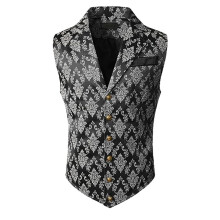 Men's Paisley Vests Victorian Steampunk Gothic Tuxedo Vest Slim Fit VNeck Silver XL