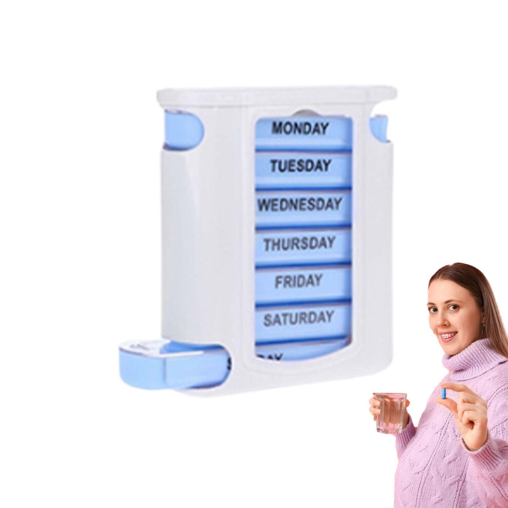 Blue 7Day Family Medicine Box Pill Case With Large Compartments 4Compartment Daily Pill Organizer For Women Men Evening