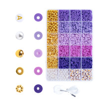 DIY Beads Set Craft Beads Spacer Beads Clay Beads-Purple Purple
