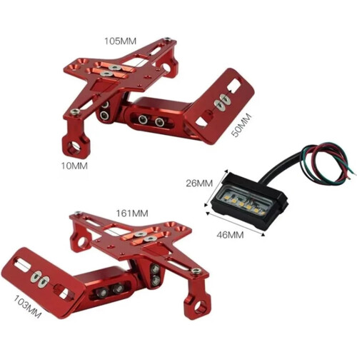 Universal Motorcycle License Plate Holder with LED Light, Retractable Aluminum Bracket, Style 1 1