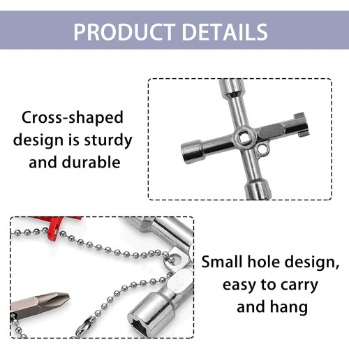 Universal Key, Square, Multifunctional, Cross Control Cabinet Key, Round, Triangular, Tap, Silver 1