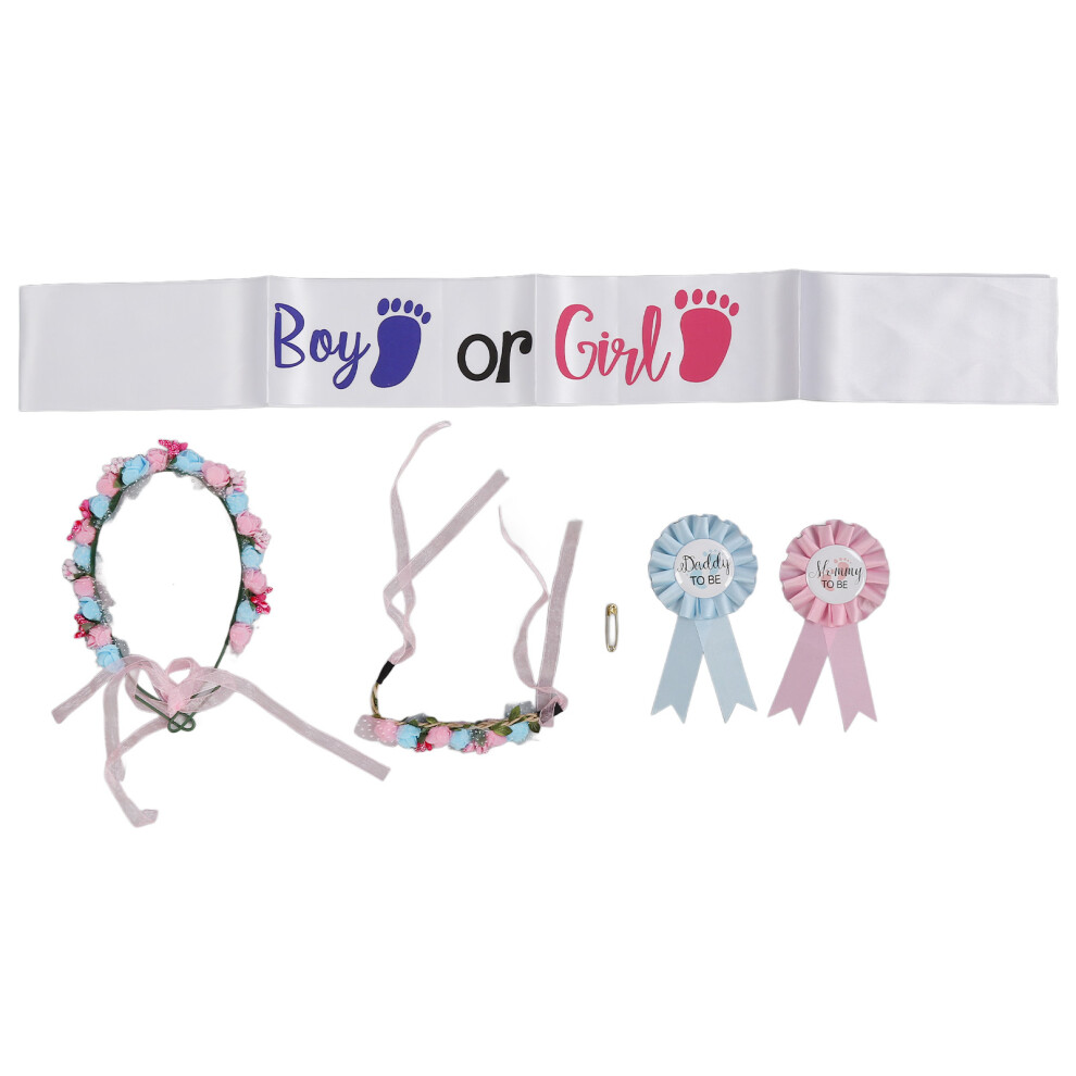Mom to Be Sash and Dad to Be Accessories Kit, Printed in Gold Lettering for Boy or Girl Announcement, Reliable Material Gender Reveal Sash with Flowe