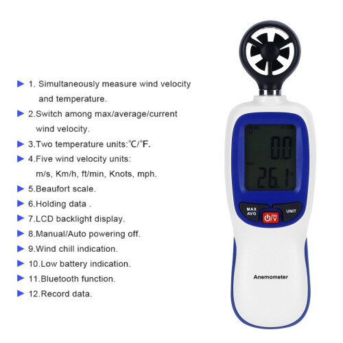 Portable WT82B Digital Anemometer Bluetooth Wind Speed Measurement Tool 2