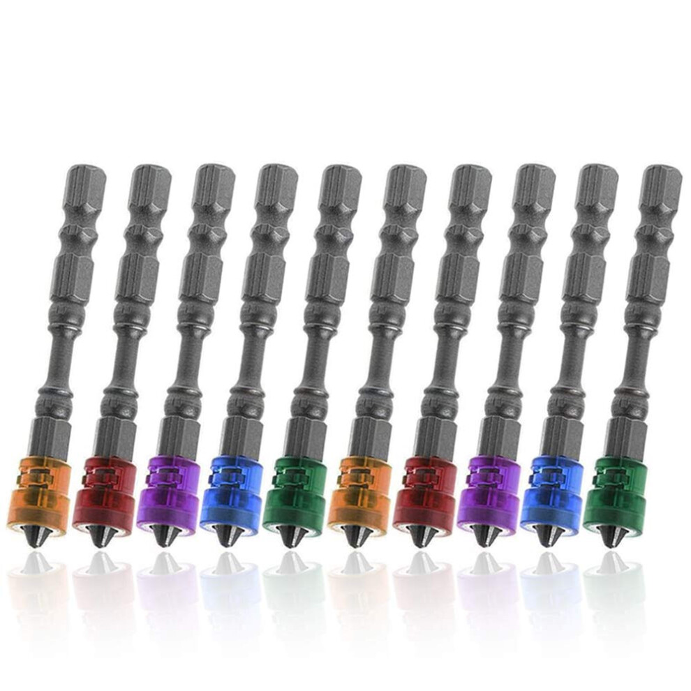10Pcs Ph2 Magnetic Phillips Screwdriver Bit Set 65Mm 1/4 Inch Hex Shank Depth Stop Design 9347817508253