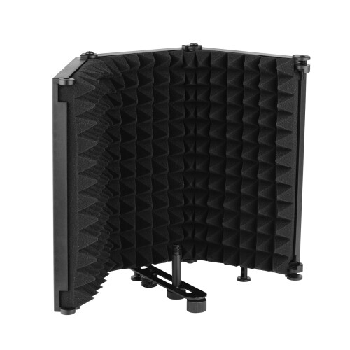 Microphone Isolation Shield 3-Panel Sound Absorbing Foam Studio Filter Black 2