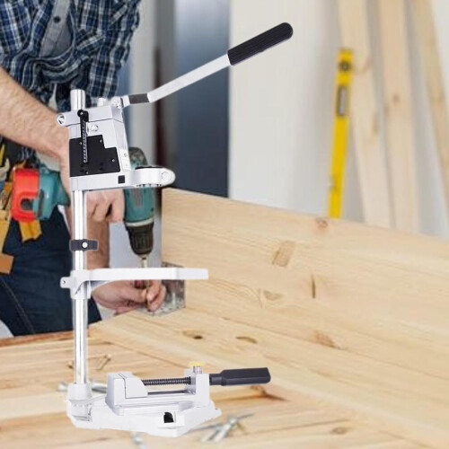 Desktop Drill Stand Rotary Tool Holder 2.4Inch Drill Depth With Plier Double Chuck (Single Chuck) Solid Base Workbench 2