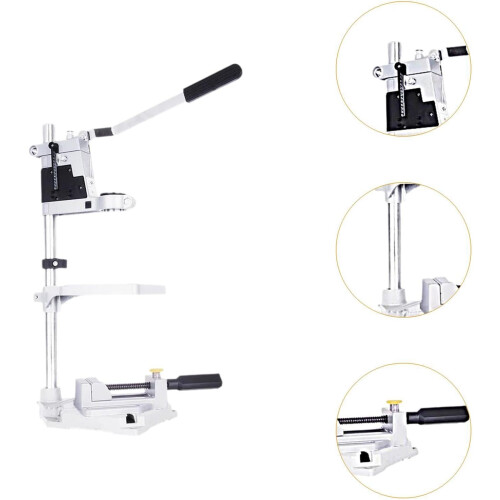 Desktop Drill Stand Rotary Tool Holder 2.4Inch Drill Depth With Plier Double Chuck (Single Chuck) Solid Base Workbench 1