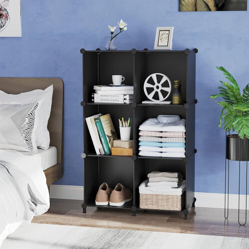 Cube Storage Organizer 6Cube Stackable Plastic Clothes Organizer Bookshelf Bedroom Home Office Black 2