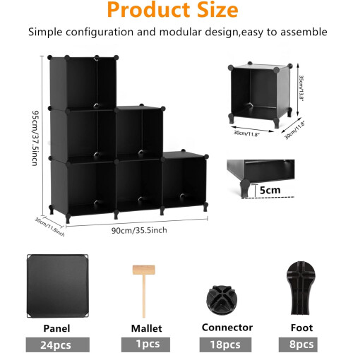 Cube Storage Organizer 6Cube Stackable Plastic Clothes Organizer Bookshelf Bedroom Home Office Black 1