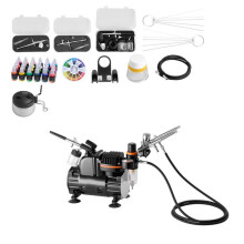 Kit Aérographe avec Compresseur d’Air 1/6 HP-Duoku-Ensemble avec 3 Pistolets Double Action-3 Buses Tuyau-Peinture Acrylique