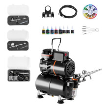 Kit aérographe avec Compresseur d’air 1/6 HP et Réservoir-Duoku-Compresseur Professionnel à Double Action-équipé de 3 Pistolets