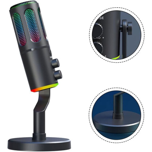 Gaming and For Streaming Dynamic Microphone XLR USB Interface With RGB Lighting, Mute and Gain Controls, Headphone Jack 2
