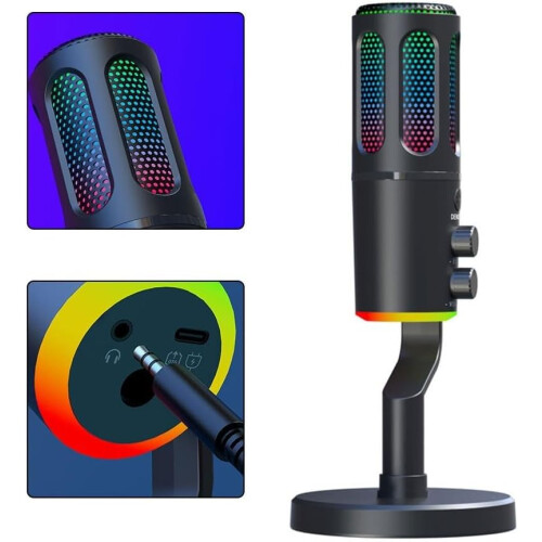 Gaming and For Streaming Dynamic Microphone XLR USB Interface With RGB Lighting, Mute and Gain Controls, Headphone Jack 1
