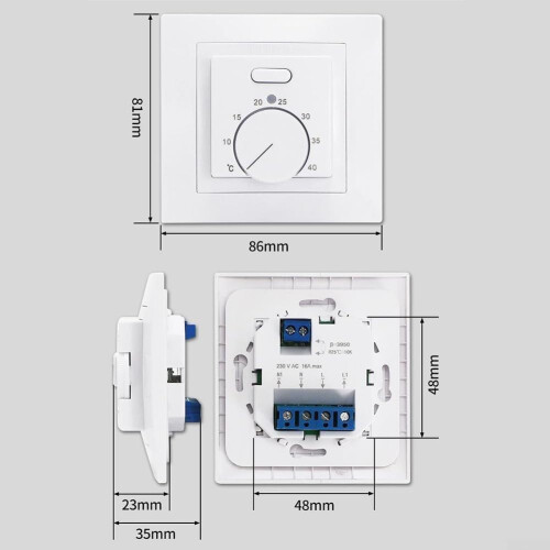 Floor Heating Manual Thermostat 230V 16A with External Sensor for Precise Room Temperature Control White 2