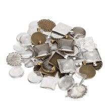 Glass Cabochons for DIY Jewelry Making, Pendant Trays with Convex Dome Tiles and Metal Alloy Bezel Blanks, Resin Jewelry Molds Silicone Epoxy Casting