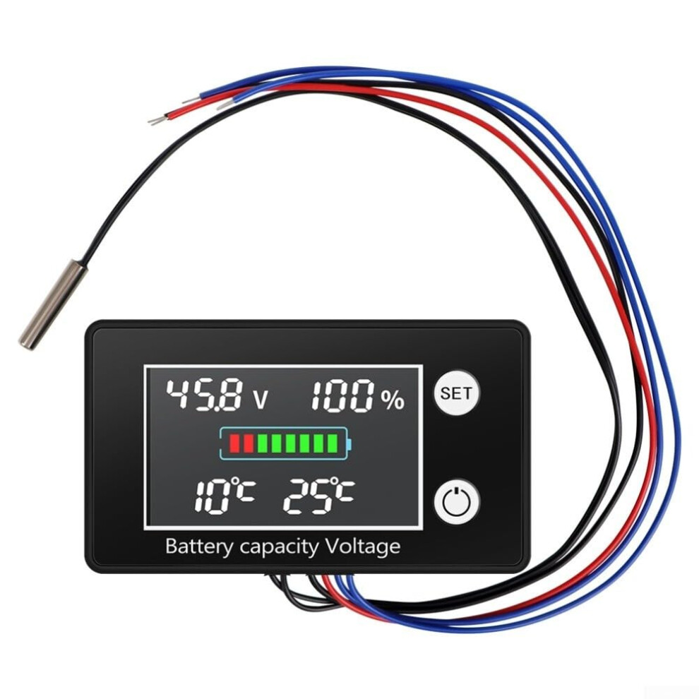 Led Dc 10V100v Battery Voltage Meter With Temperature Controller And Capacity Display For Liion, Leadacid Lifepo4 9347817607727