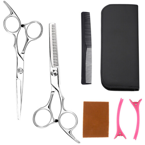 Tesoura profissional para cabeleireiro, com cabo ergonômico, lâminas de aço inoxidável de 15 cm (6 polegadas) com micro-serrilhas de precisão