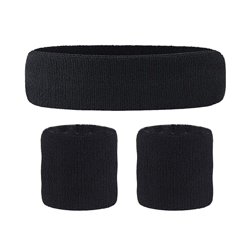 Set di fascia per testa e polso per uomo e donna, corsa, cotone nero, 70g 1