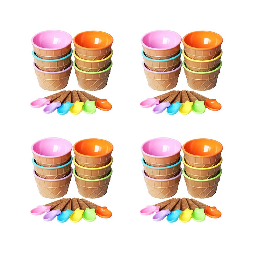 24Pcs Ice Bowl Set Different Color Ice Spoon Bowl Tableware Set Children Cartoon Bowl Cream